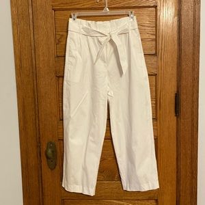 J Crew White Paper Bag Waist Cropped Trousers